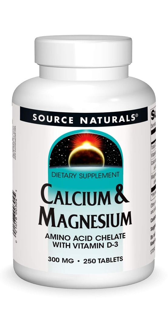 Source Naturals Calcium & Magnésium, complexe acide amino avec vitamine D-3, 300 MG - 250 comprimés