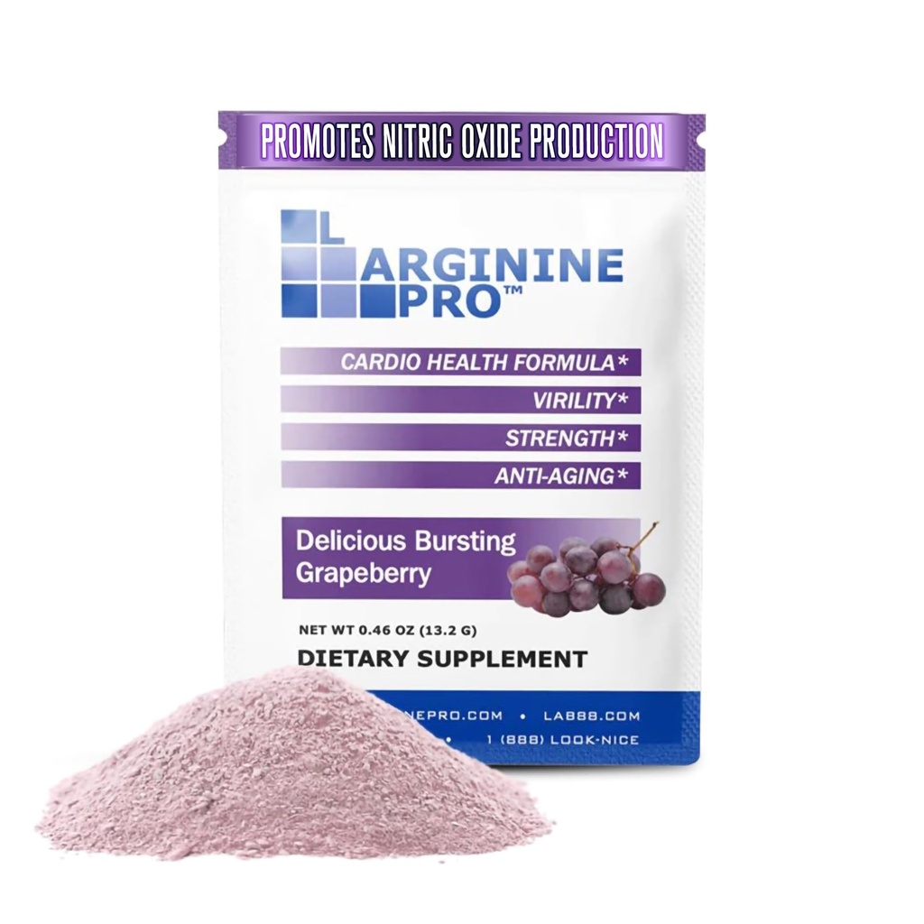 Supplément L-ARGININE PRO Poudre de 30 paquets de L-arginine Plus 1 100 mg de L-Citrulline, raisins