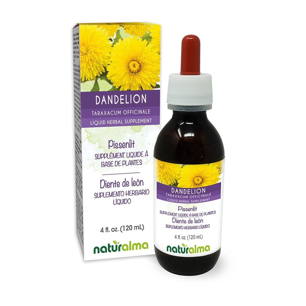 Naturalma Dandelion (Taraxacum officinale) Wurzel und Kräuter Alkoholfreie Tinktur - 4 fl oz Flüssiger Extrakt in Tropfen - Kräuterergänzung - Vegan