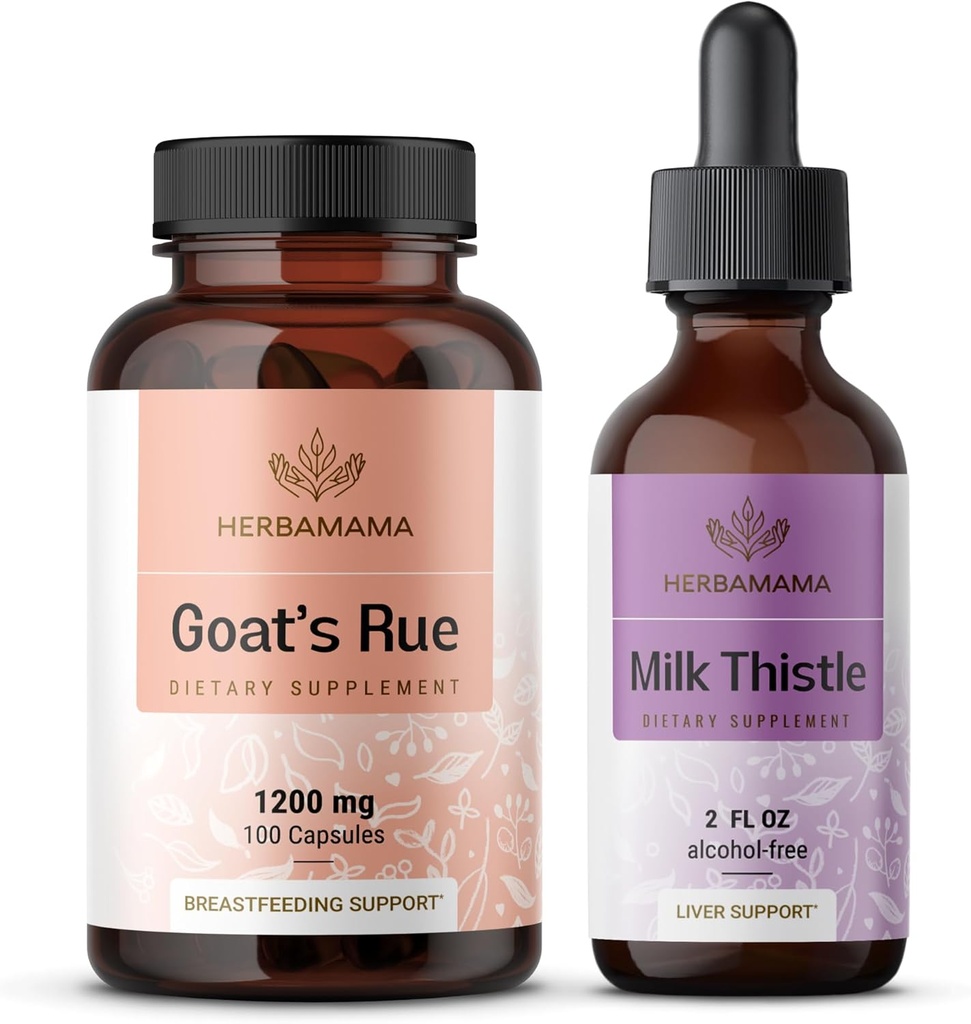 HERBAMA Goat's Rue and Milk Thistle Kit - Bundle of 1200 mg Goat's Rue Capsules & Milk Thistle Liver Detox Drops 2 fl oz - Vegan, Non-GMO, Sugar & Alcohol-Free - 2 Pack