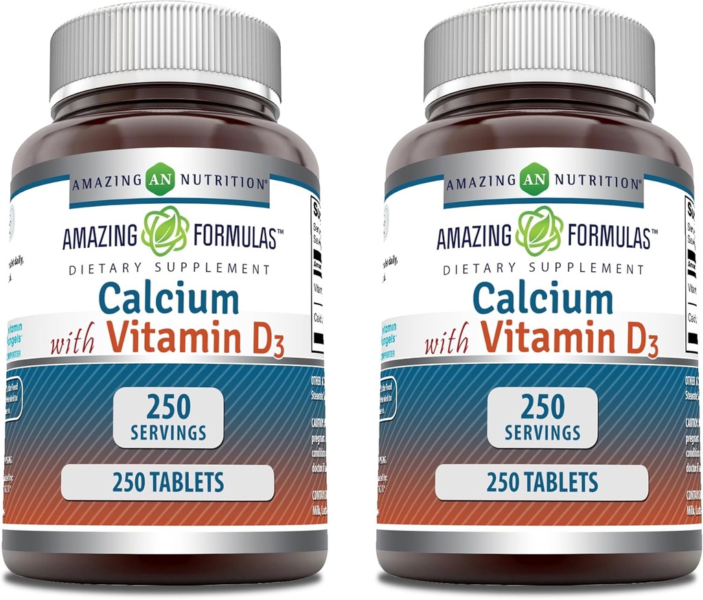 Erstaunliche Formeln Kalzium mit Vitamin D3 Ergänzung | Tabletten | Non-GMO | Gluten-Free | Made in USA (2 Pack, 250 Count)