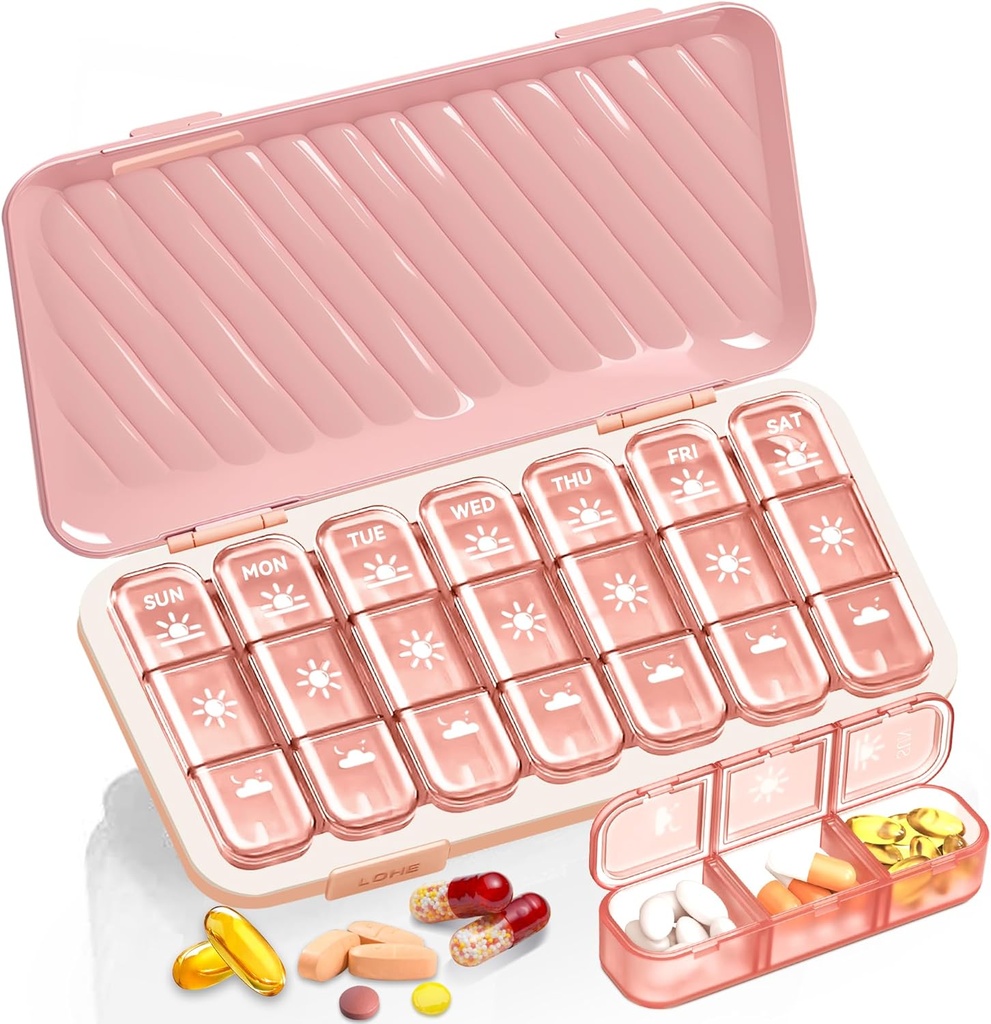 Pill Organizer 3 Mal A Day, 7 Tage Pille Box - GloDeals Wöchentliche Pille Organizer, Tragbare abnehmbare tägliche Medizin Container Dispenser Fall für Vitamin Fish Oil Supplement, Pink