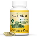 Vegan Vitalität Vitamin D3 K2 4000IU (100mcg) mit Kokosöl, 100% pflanzlichen Vitamin D für Vegan und Vegetarisch - 60 Kapseln