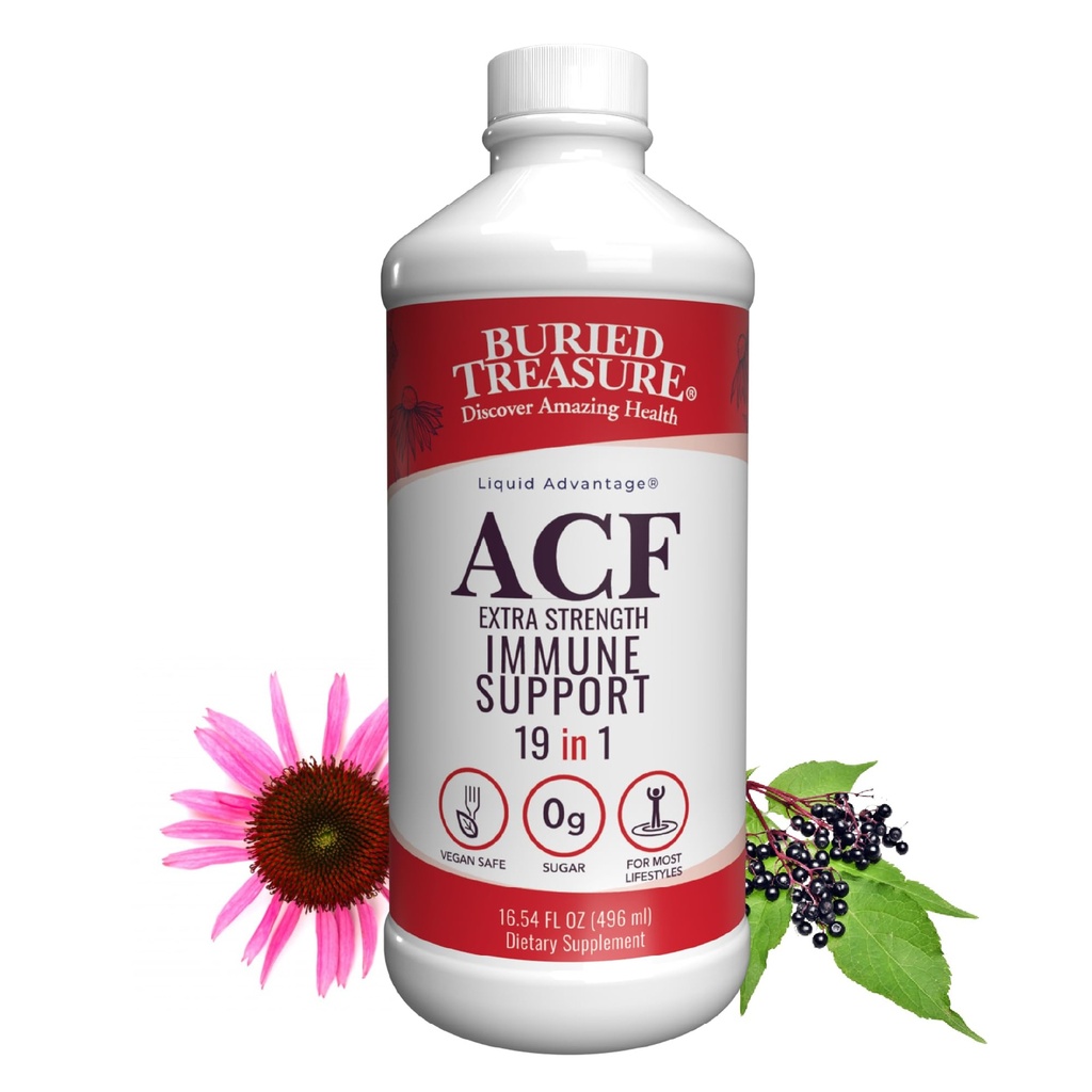 Buried Treasure ACF Extra Strength Immune Support - 16 oz, 16 Servierungen, Flüssige Diät Immunität Boost w/ Elderberry, Vitamin C & Zink, Kräuterformel