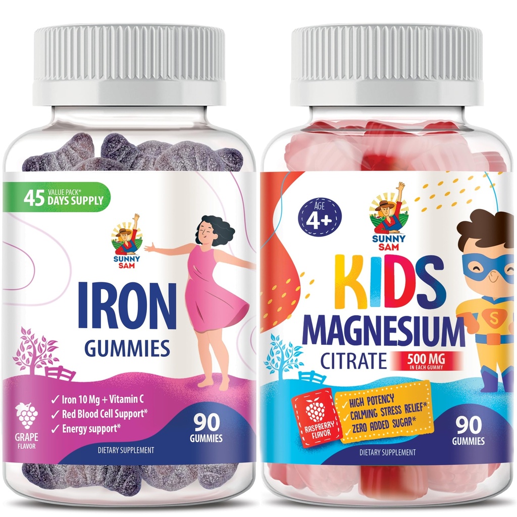 Magnesiumgummis für Kinder 500mg & Eisengummis für Erwachsene - Eisen Vitamine mit Vitamin C