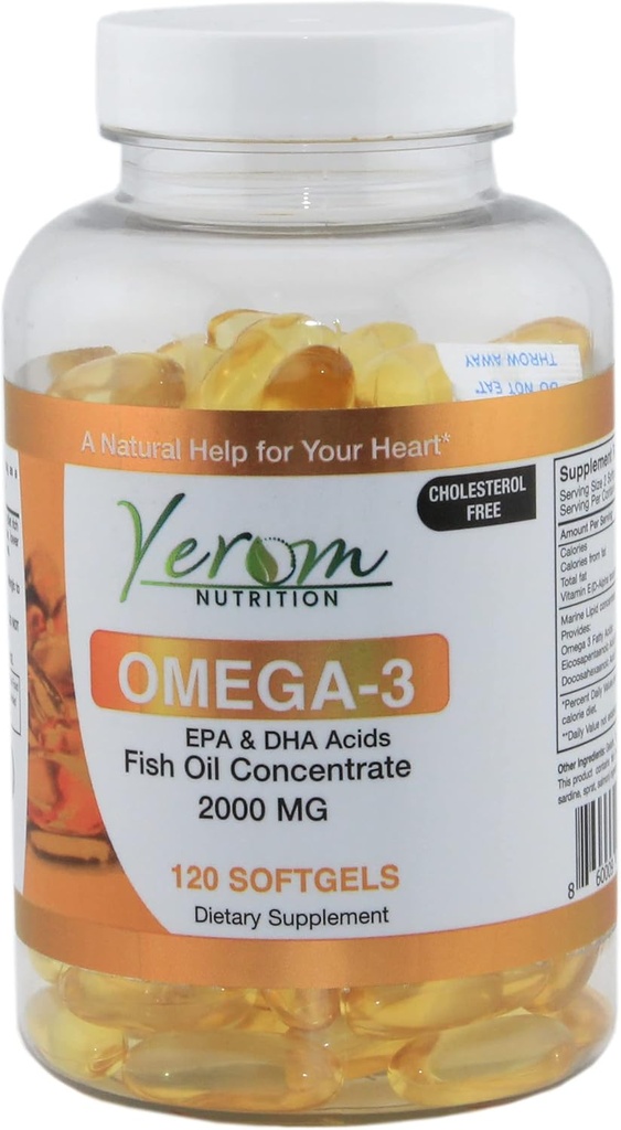 Omega 3 Fish Oil - High-Potency EPA & DHA, unterstützt Herz, Gehirn & Joint Health, 120 Softgels.
