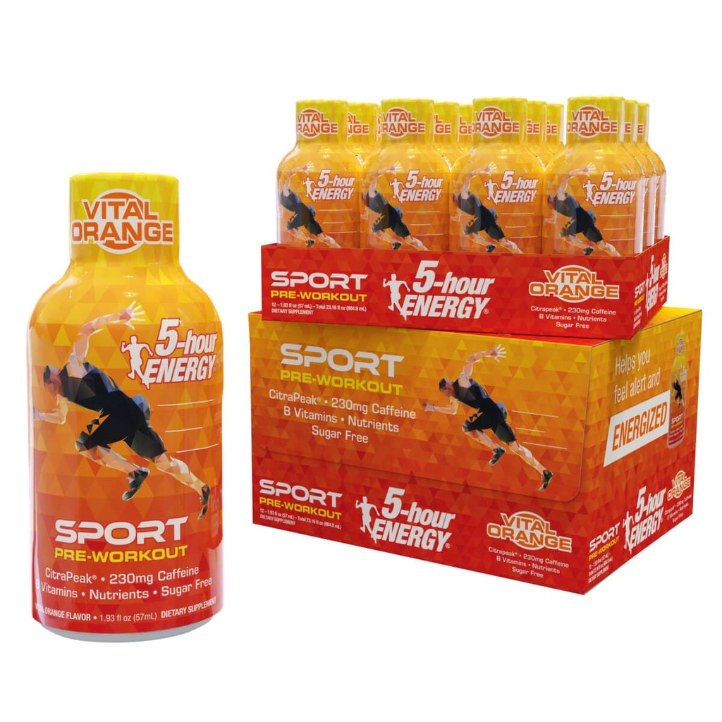 5-Hour Energy Extra Strength Sport Shots mit Citrapeak, Vital Orange Flavor, Pre-Workout, 24 Count (1.93 fl oz)