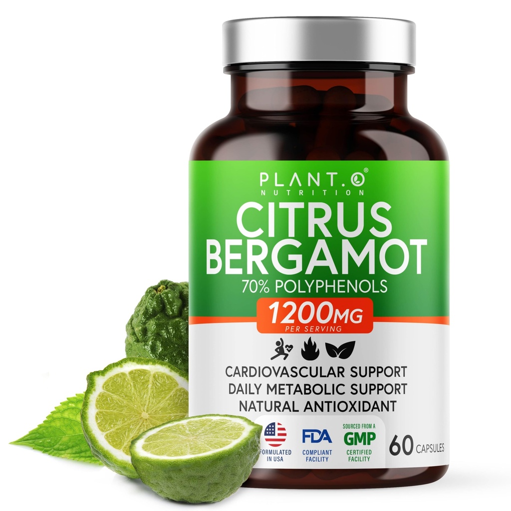 Citrus Bergamotte Ergänzung 1200mg hochkonzentriert auf 70% Polyphenole - reine Bergamotte Extrakt für Herzgesundheit, Immunität, Antioxidans - 60 Veggie Kapseln, Made in USA