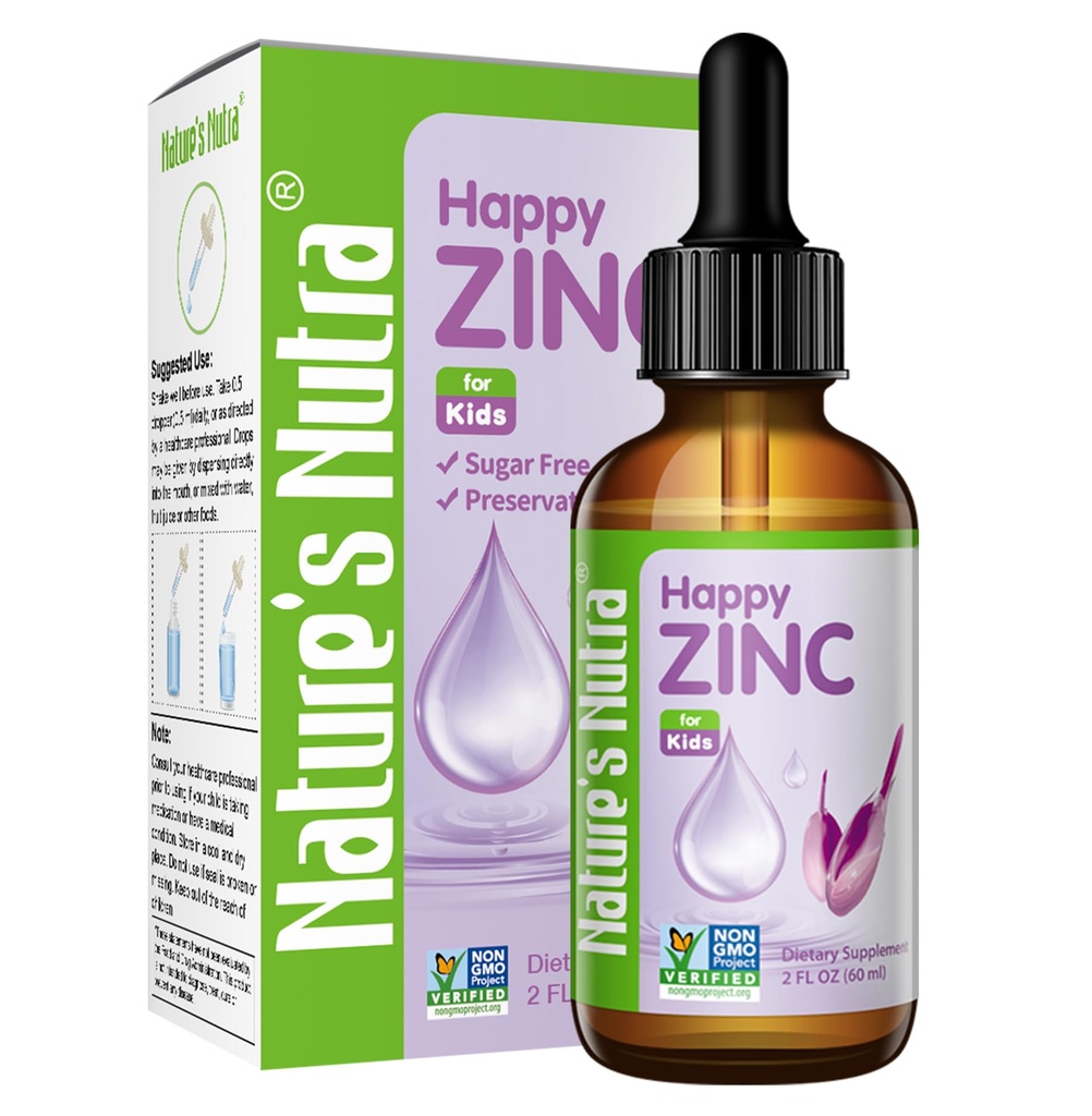 Nature's Nutra Happy Zinc, Premium Liquid Zink für Baby, Kind, Kinder und Kinder, TRAACS Chelate Zink, hohe Bioverfügbarkeit, Non-GMO, Kosher, 2 Fl. Oz (60ml)