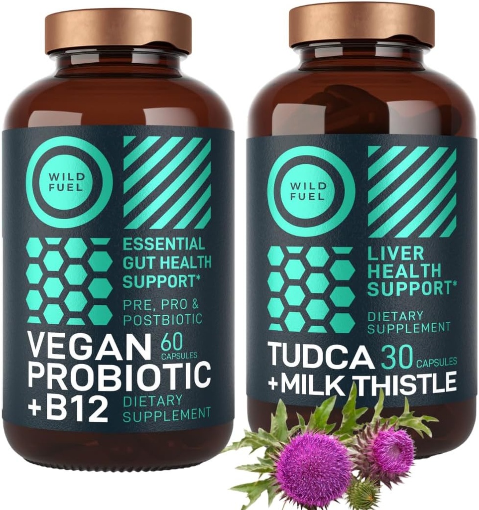 WILD FUEL TUDCA mit Milchdistelergänzung und Vegan Probiotic Plus B12 General Liver Cleanse und Gut Health Bundle