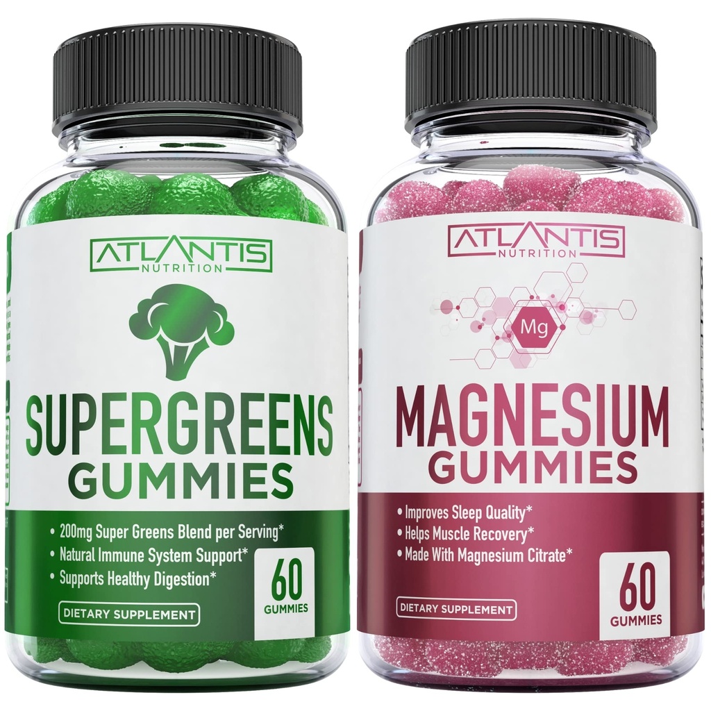Gommies Supergreen & Magnésium - Magnésium aide les muscles à récupérer, Delicious Supergreens avec épinards, brocolis, betteraves, thé vert et acai pour le soutien immunitaire- 60 Gommies