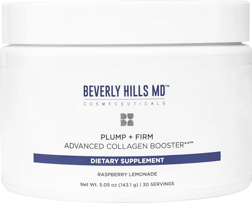 Beverly Hills MD Plump + Firm Advanced Collagen Booster for Aging Skin-Nährstoff-Pulver-Getränkmischung Formel für Plumper, Firmer, Haut w/Collagen Peptide, Polyphenole, Ceramide (Raspberry Lemonade)