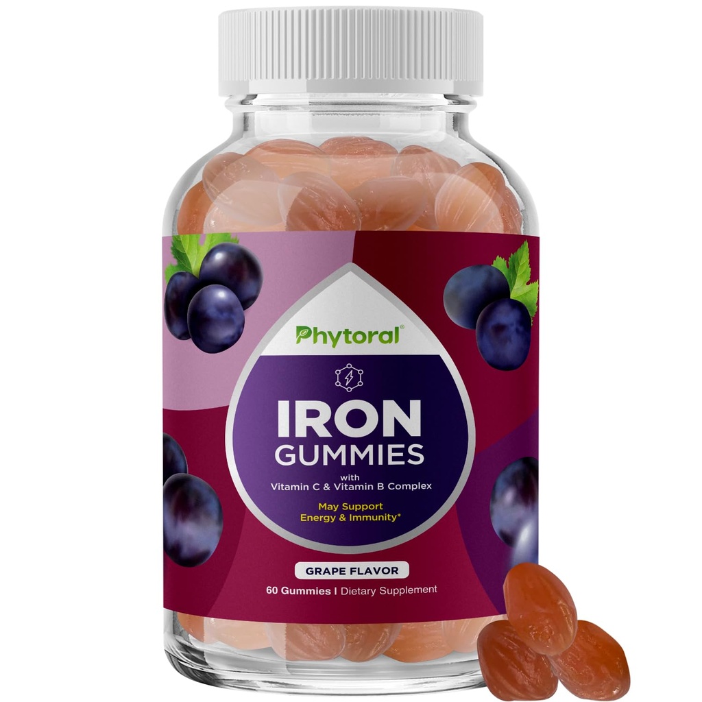 Gommies de fer multivitamines naturelles pour adultes - Vitamines de gommy adultes avec des vitamines complexes de fer et d'énergie Boost B - Supplément de gommy et accent sur la clarté mentale Multivitamine