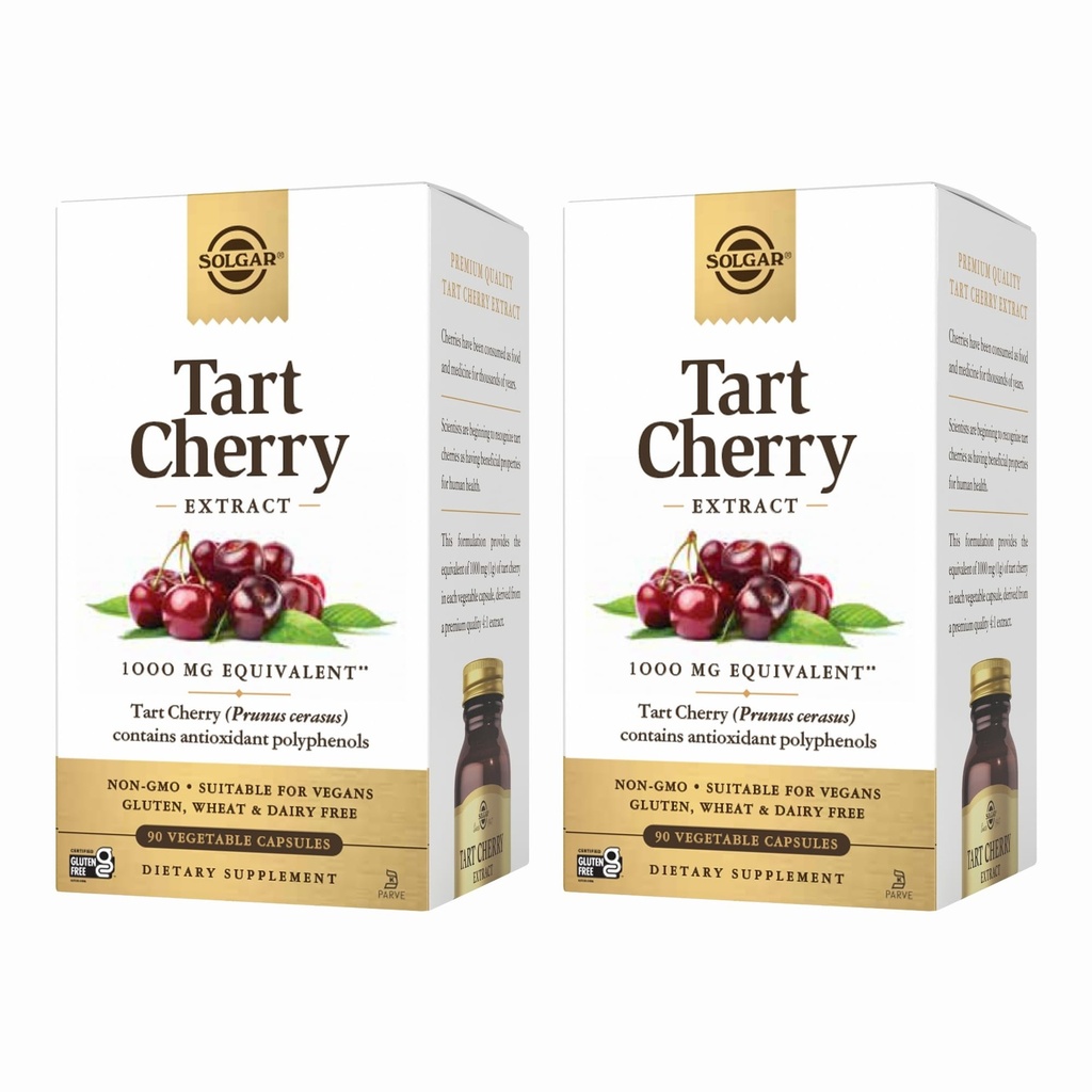 Solgar Tart Cherry 1000 mg, 90 Gemüsekapseln (Pack von 2) - Antioxidans mit Quercetin, Chlorogenic Säure & Anthocyanine Verbindungen - Non-GMO, Vegan, Glutenfrei, Dairy Free - 180 Total Servings