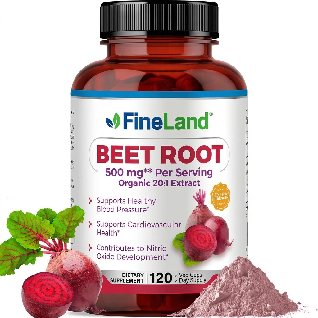 Capsules de racines de betteraves FineLand.Support de pression artérielle 10 000mg Équivalent par portion. 20:1 Extrait,120 Capsules Vegan – Système immunitaire, Circulation et Santé cardiovasculaire – Non OGM, Fabriqué aux États-Unis