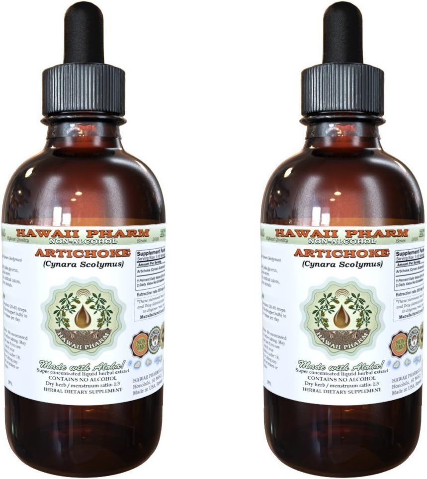 Extrait liquide sans alcool d'artichaut, artichaut biologique (Cynara scolymus) Feuille séchée Glycérite Hawaii Pharm supplément naturel à base de plantes 2x2 oz