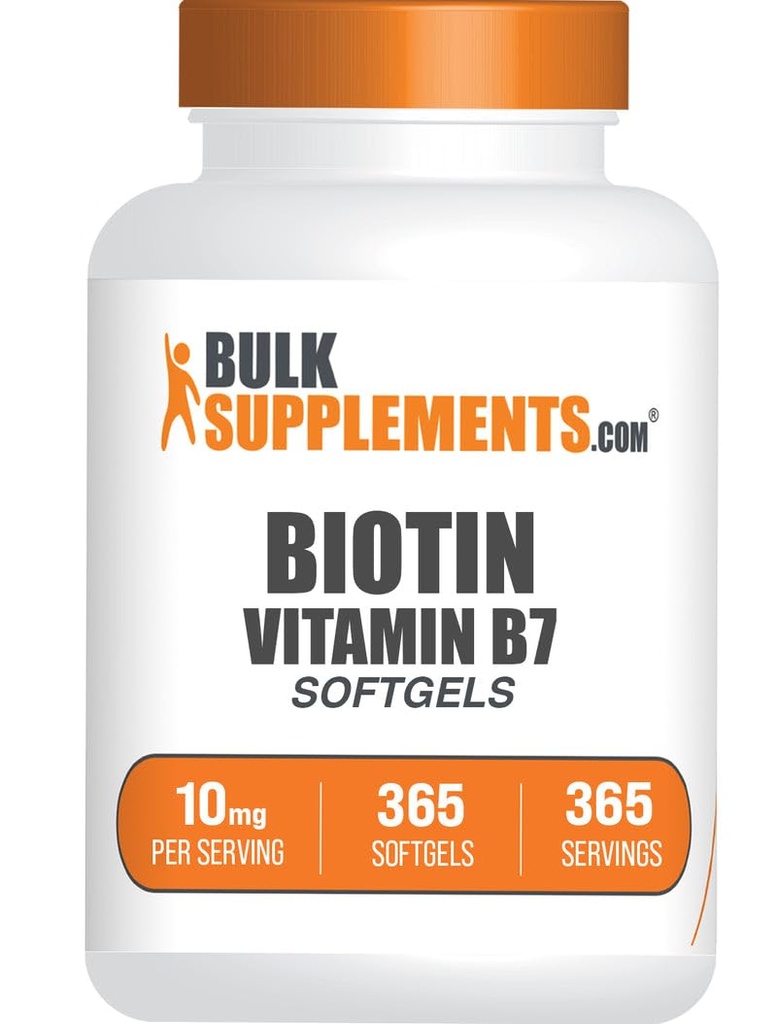 BulkSupplements.com Biotin 10000mcg Softgels - Vitamin B7, Biotin Vitamine für Haar, Haut und Nägel, Biotin Supplement - Glutenfrei, 1 Softgel pro Servierung, 365 Count (Pack von 1)