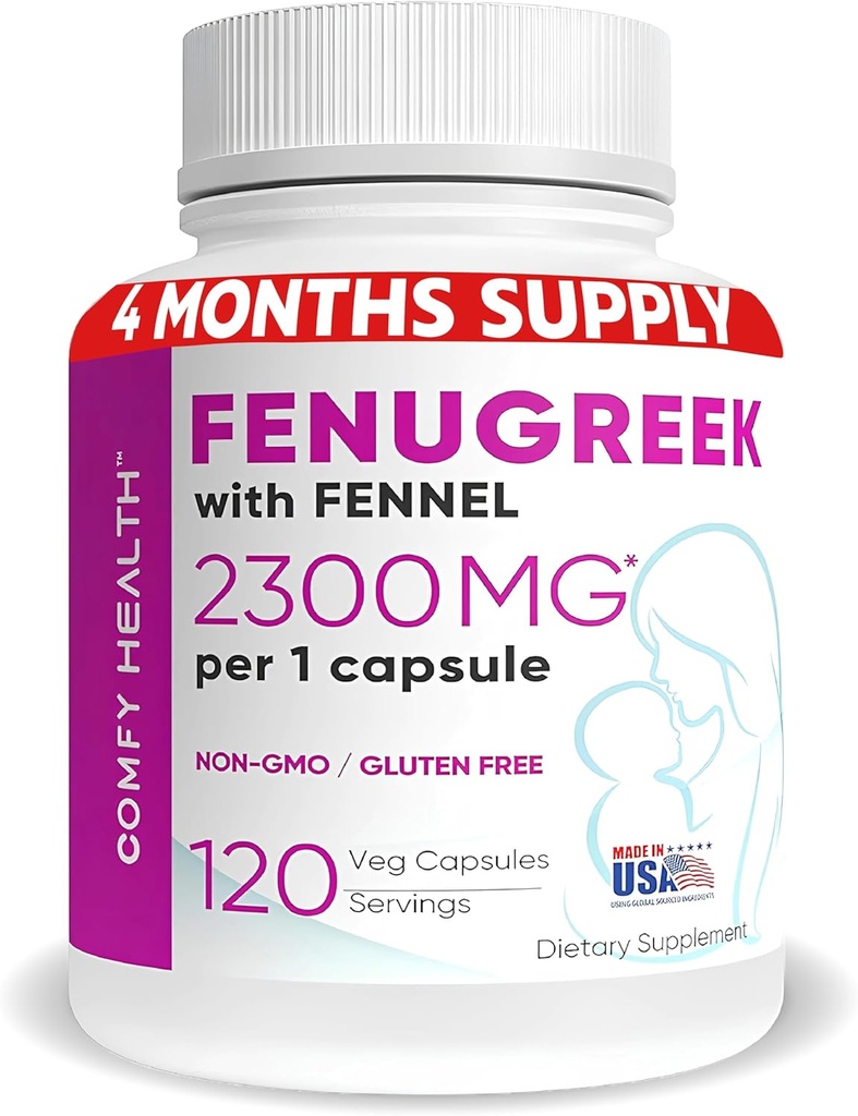 Allaitement Capsules Fenugreek avec Fenugreek pour la lactation, 2300mg Par Capsule, 120 Compte, Pilules Fenugreek non-OGM, Suppléments d'extrait de graines Fenugreek sans gluten, Capsules Fenogreco