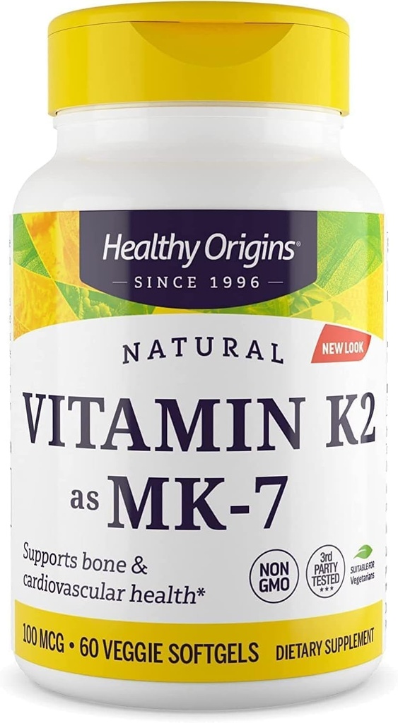 Gesunde Herkunft Vitamin K2 100 mcg (MK-7, Non-GMO, Glutenfrei, Cardiovascaular Support, Knochenunterstützung), 60 Veggie Gele