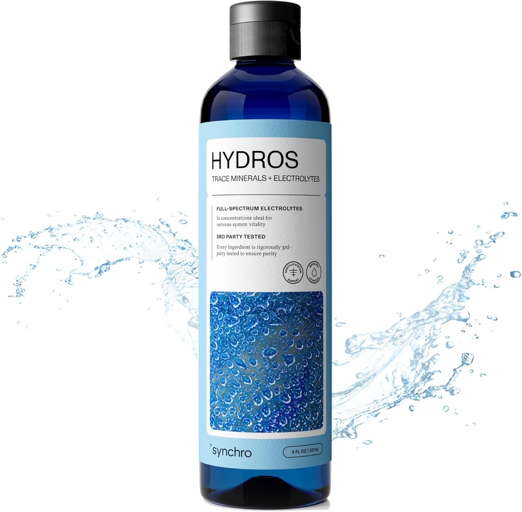 Synchro - Hydros Trace Mineral Tropfen mit Elektrolyten, Mineral-Rich Wassertropfen für Elektrolytwasser, Hydrating Elektrolyt Tropfen für Nervous System Unterstützung, Mineraltropfen für Trinkwasser, 8 fl oz