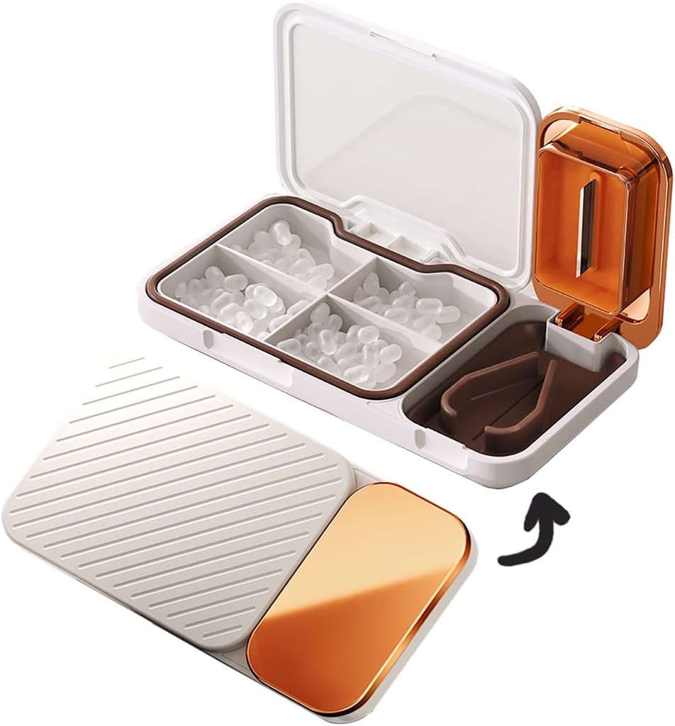MURRI&MURRDI Pill Organizer with Pill Splitter Cutter, 4 compartiments Petit étui de médecine portable pour la poche de Purse, Pill Vitamine Dispenser Holder, blanc
