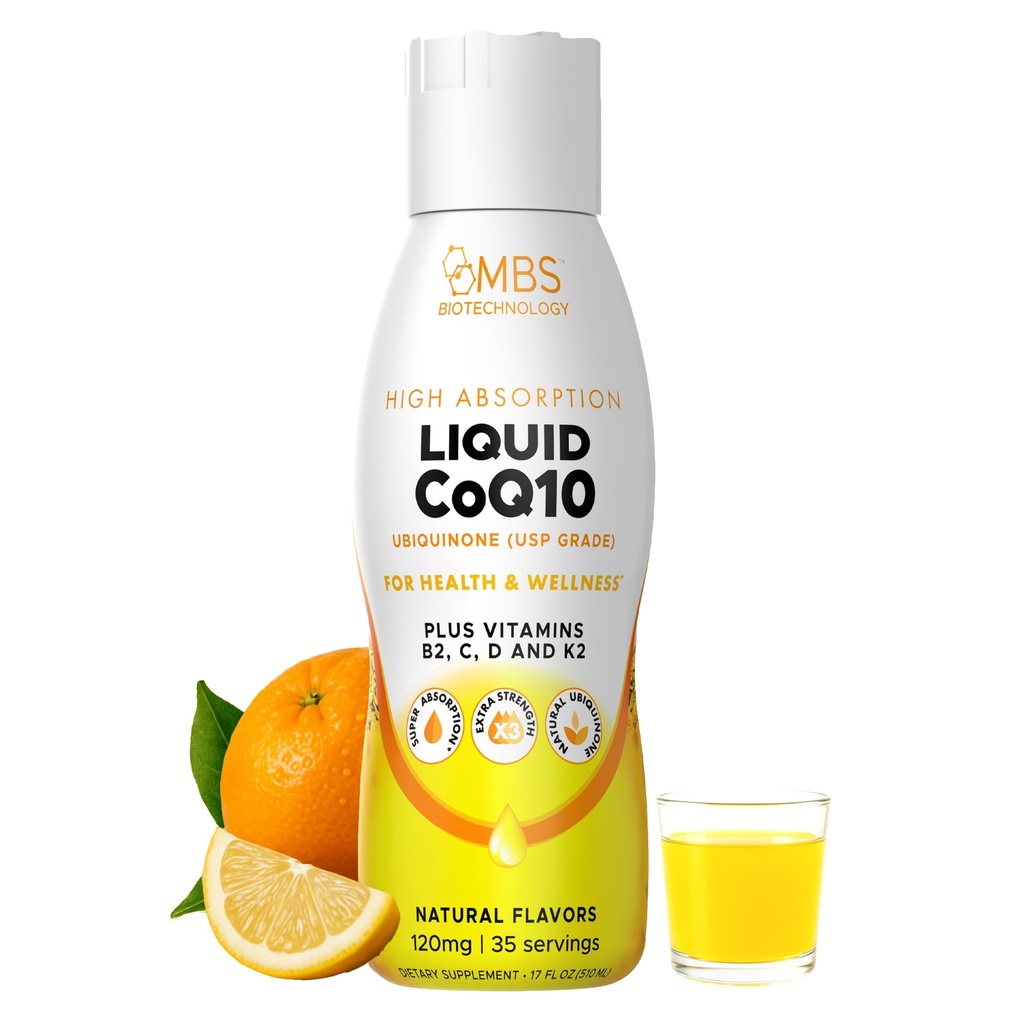 Liquide CoQ10 120mg d'Ubiquinone Biodisponible pour Absorption Supérieure. Soutenir la santé du coeur, des os et de la peau avec un antioxydant naturel. 35 portions dans une bouteille pratique de 17 oz.