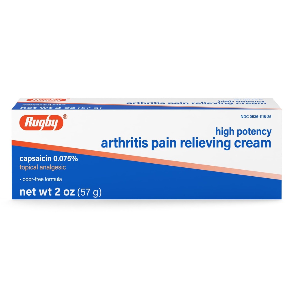 Rugby High Potency Capsaicin 0,075% Creme - Schmerzlinderungscreme für Arthritis - 2 Oz (57g), (1 Packung)