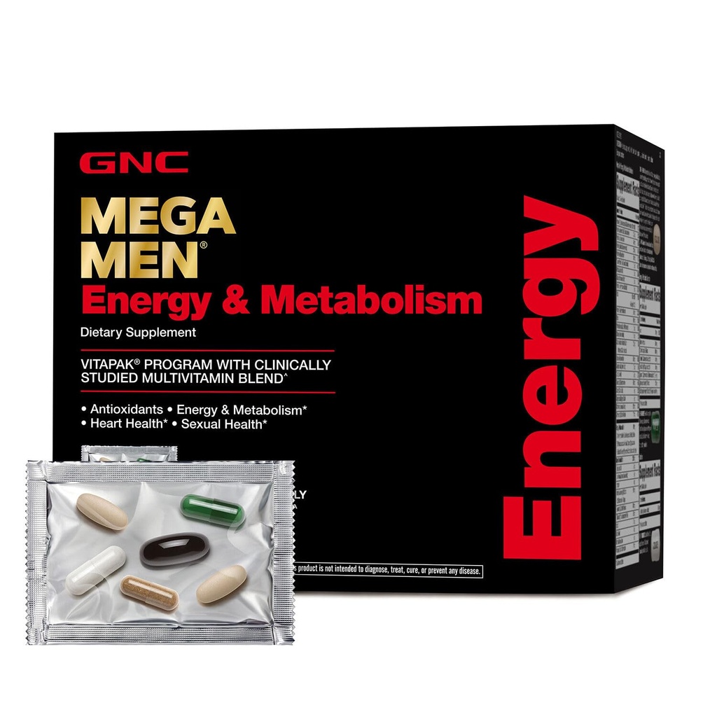 GNC Mega Men Energy and Metabolism Vitapak Program, Günstig, Complete Nutrition, 5 Produkte in 1 Packung, Calorie Burn, Thermogenic, 300mg Koffein, 30 Daily Packs