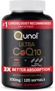 Qunol CoQ10 100mg Softgels, Qunol Ultra CoQ10 100mg, 3x Meilleure absorption, Antioxydant pour la santé cardiaque et la production d'énergie, Coenzyme Q10 Vitamines et suppléments, 120 Nombre (paquet de 24)