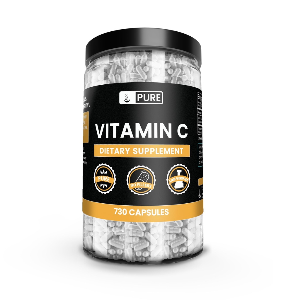 Pure Original Zutaten Vitamin C (730 Kapseln) Kein Magnesium oder Reisfüller, Immer rein, Lab Verifiziert