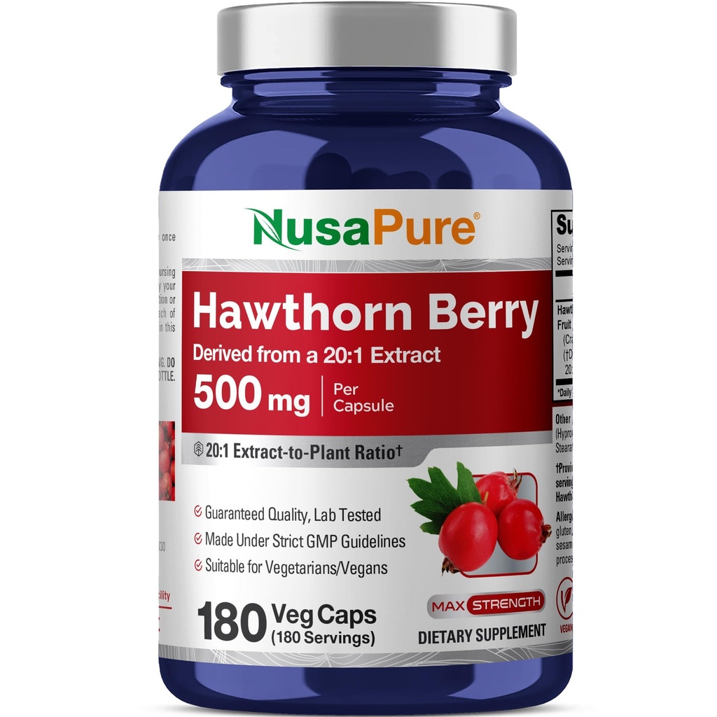 NusaPure Hawthorn Berry 20:1 Extrakt, 500 mg Äquivalent zu 10.000 mg 180 Veg Caps, Geeignet für Vegetarier, Vegan, Non-GMO Nahrungsergänzungsmittel