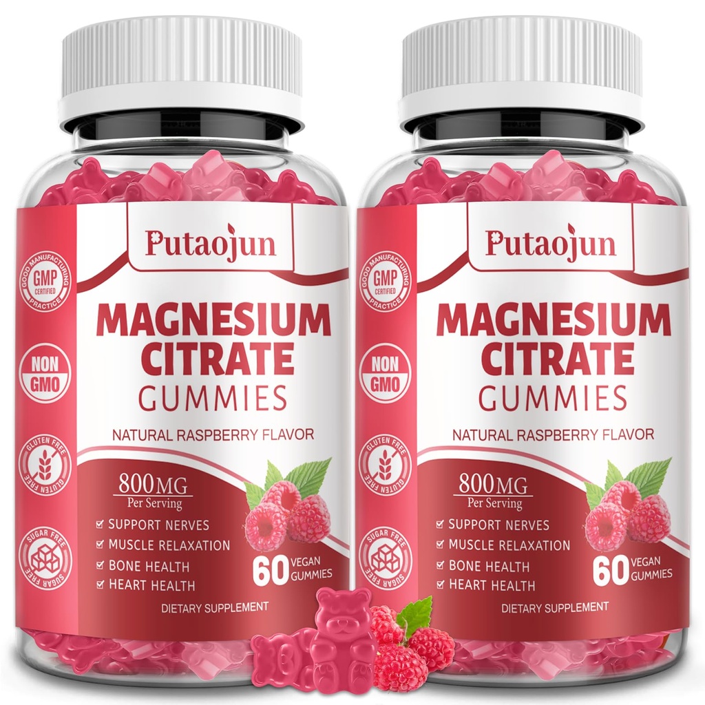 Magnesium Citrate Gummies | Magnesium Beilage für Damen | Hohe Absorption Magnesium Beilage | Vegan, Non-GMO Magnesium Gummies | 120 Raspberry Flavor (Pack mit 2)