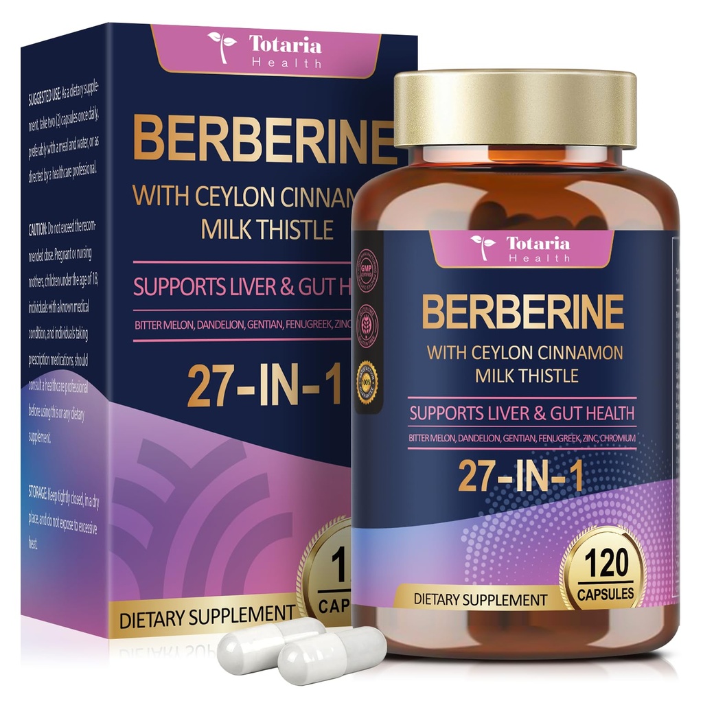 Berberine-Ergänzung mit Ceylon Cinnamon, Milk Thistle - GLP-1 Supplement GLP Activate Natural Formula, Berberine Plus for Liver & Gut Health, Immunity, Better Figure, Men & Women - 120 Vegan Caps