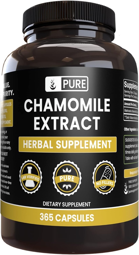 PURE ORIGINAL INGREDIENTS Kamillenextrakt (365 Kapseln) Kein Magnesium oder Reisfüller, Immer rein, Lab Verifiziert