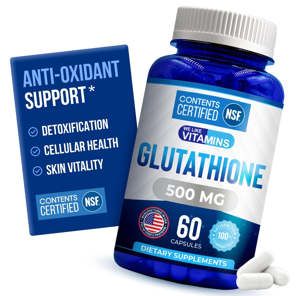 Wir mögen Vitamine NSF Certified Glutathione Supplement 500mg - 60 Kapseln von reduziertem L-Glutathion für Antioxidans & Immununterstützung - Hergestellt in USA