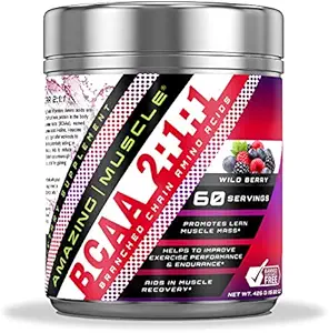 Erstaunliche Muskel BCAA 2:1 Verzweigte Aminoketten Säure Ergänzung | 6000 Mg pro Servieren | 60 Servierungen | Wildbeeren Geschmack