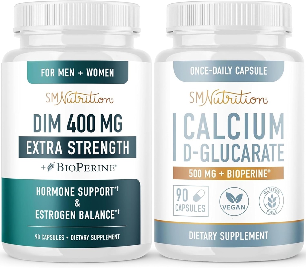 Calcium D-Glucarate & 400mg DIM-Ergänzung für Enhanced Estrogen Hormon Balance | Vegan Gluten Kostenlose CDG-Ergänzung (90 Portionen) mit extra Stärke DIM (90 Portionen)