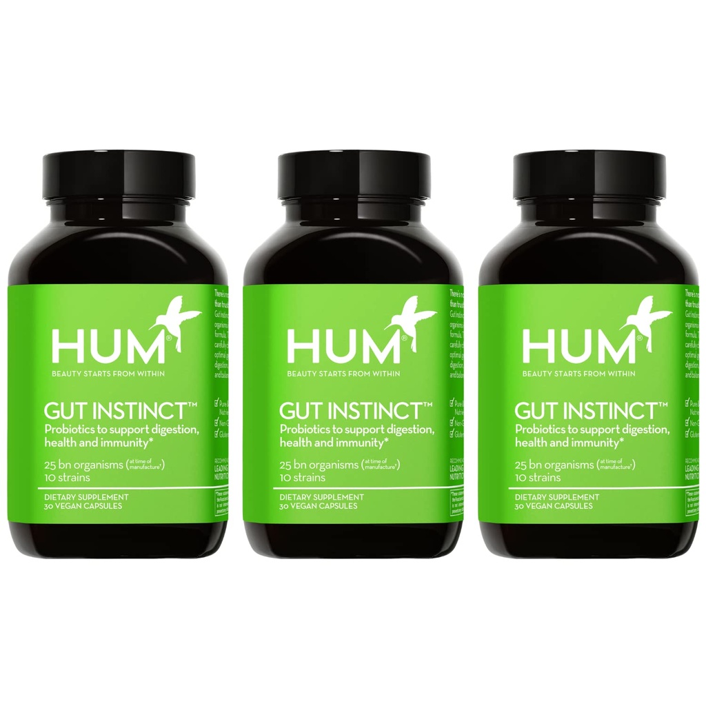 HUM Gut Instinct Daily Probiotics for Women and Men, Digestive Health, Lactobacillus, Bifidobacterium Strains for Immune Support, Probiotic Supplement for Healthy Gut Diversity, 90 Kapseln