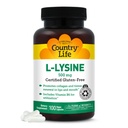Country Life L-Lysine 500mg avec B-6, soutient la santé immunitaire, favorise le renouvellement du collagène dans les lèvres et la bouche, 100 Capsules Vegan, certifié sans gluten, certifié végétalien