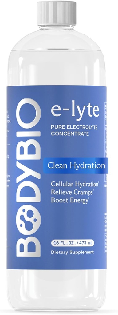 BodyBio e-Lyte - Concentré d'électrolyte liquide pour l'hydratation propre, l'énergie et le soulagement de la crampe - Pas de sucre, pas d'arôme artificiel, pas de remplissage, Keto Friendly