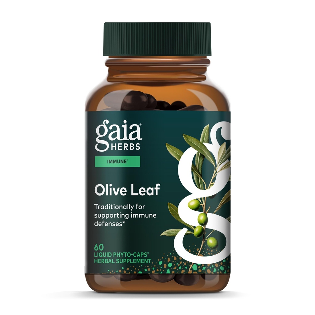 Gaia Herbs Olive Leaf - Traditionelle Immun-Gesundheitsunterstützung - Immunsystem-Ergänzung mit Olive Leaf Extract & Oleuropein* - 60 Vegan Liquid Phyto-Caps (30-Day Supply)