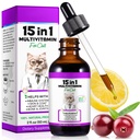 Cat Multivitamin,15 in 1 Katze Vitamine Flüssigkeitstropfen Ergänzungen für Herzgesundheit, Knochen, Gelenk, Haut und Mantel, Blase, Immunsystem Unterstützung 60ml