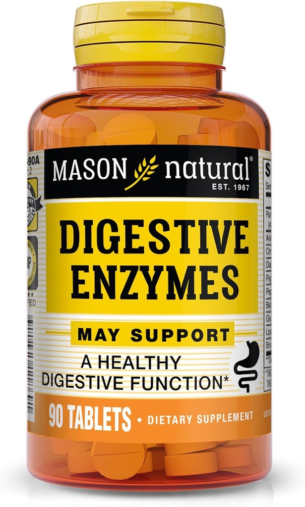 MASON NATURAL Verdauungsenzyme mit Präbiotika & Probiotika, unterstützt Verdauungsgesundheit & Gut Balance, 90 Tabletten