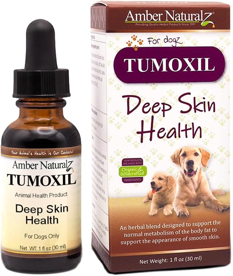 Amber NaturalZ Tumoxil Deep Skin Health Kräuterergänzung für Hunde und Welpen | Canine Kräuterergänzung für Haut und Stoffwechsel Unterstützung | 1 flüssige Unze Glasflasche
