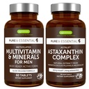 Multivitamine & Minéraux pour les hommes + Astaxanthine complexe Vegan Bundle, libération prolongée Multivitamine avancée + 4 mg H. Pluvialis Astaxanthine naturelle, par Igennus
