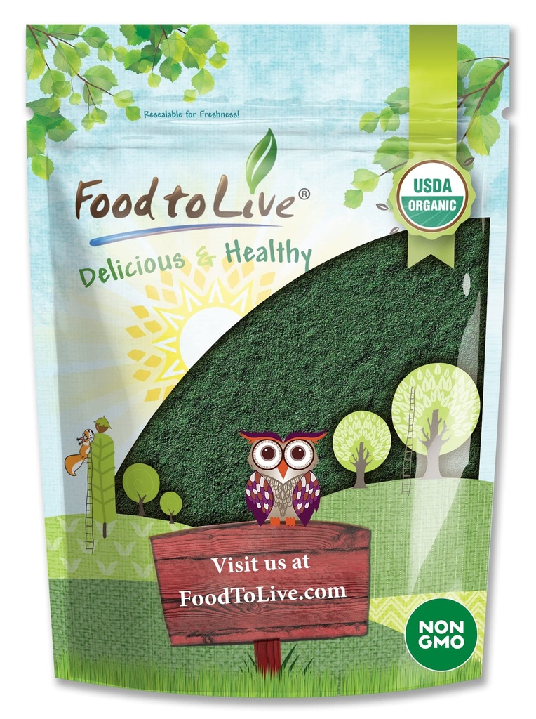 Alimentation en poudre de Spiruline biologique vivante, 4 onces – Non-OGM, Kosher, Algae Bleu-Vert cru, Superaliment végétalien, en vrac, Non-ionisé, Protéine Vert végétalien pure, Riche en vitamines et minéraux, Idéal pour les boissons