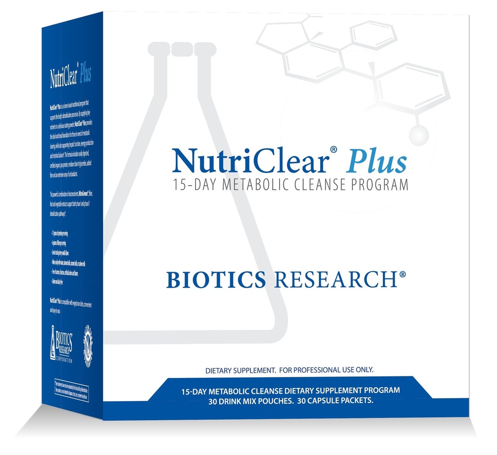 Recherche en biotique Programme de désintoxication NutriClear Plus, pratique. Un seul paquet de service. Facile à suivre Programme de nettoyage métabolique. 17 Grams Protéines/Servies de pois organiques, 30 Packs. Bouteille Shaker.