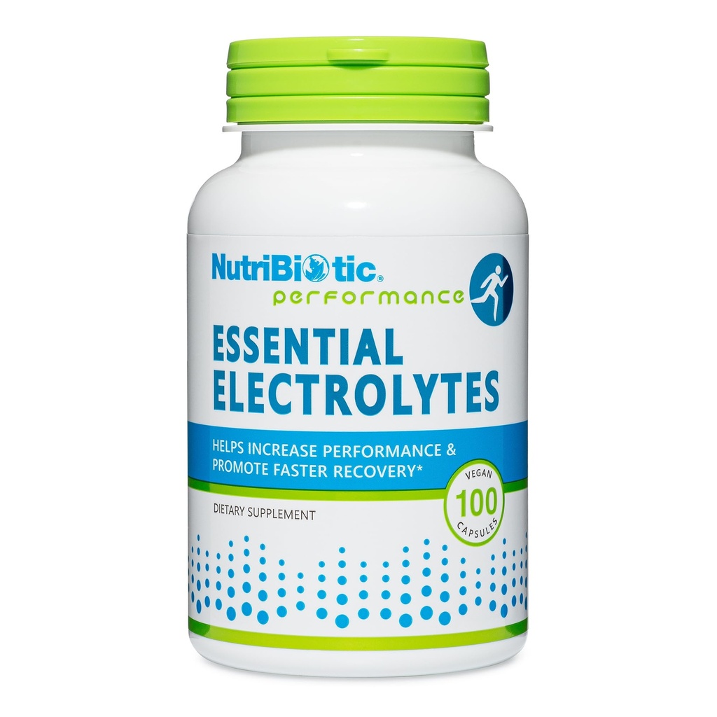 Électrolytes essentiels nutribiotiques, capsules 100 Ct, supporte une performance accrue et une récupération plus rapide.