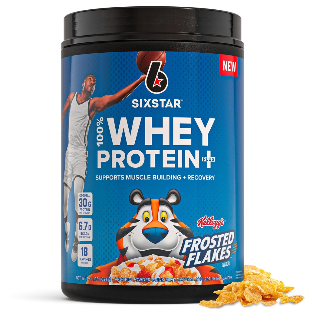 Six Star Whey Protein Powder Plus - Muscle Building & Recovery Formel mit Whey Isolate Powder, BCAAs, 30g Protein, Immununterstützung - Nach-Workout Supplement - Kellogg Frosted Flakes Flavor, 1,8 lbs