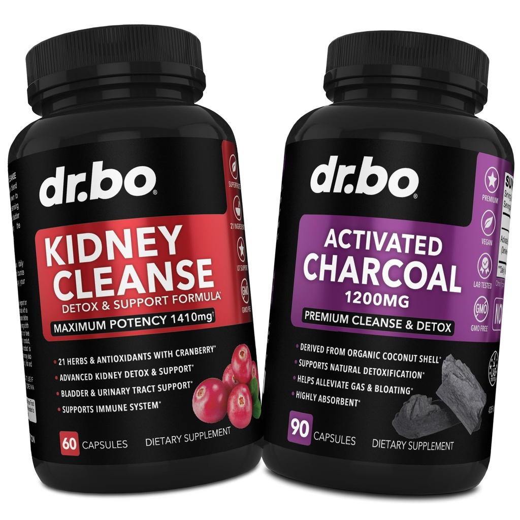 Kidney Cleanse Detox & Activated Charcoal - Natürliche Cranberry & Uva Ursi-Extrakt zur Unterstützung von Nieren, Blasen und Harnwege Gesundheit - Kokosnuss-Kohle Pillen für Stomach Gas & Bloating Unterstützung